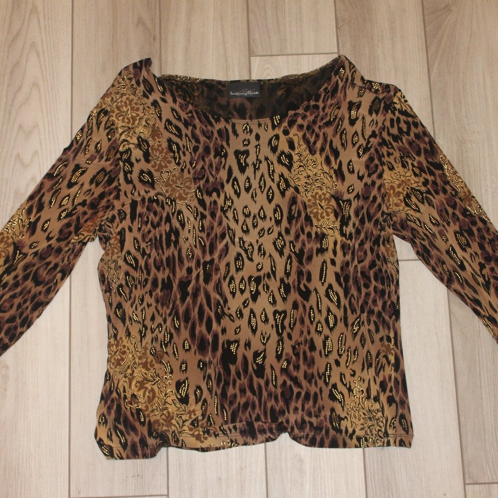 Brown & Black Designed Animal Print Blouse